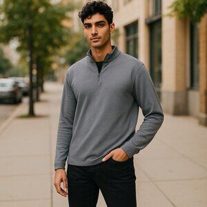 J CREW Pullover Jacket Authentic Fleece Navy Twill Long Sleeve 1/4 Zip SZ XL
